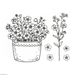 Zestaw kwiatów w doniczkach – stempel do scrapbookingu