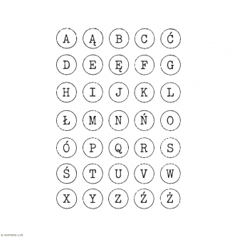 Alfabet maszyny do pisania z polskimi znakami – stempel do scrapbookingu