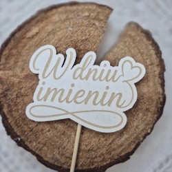 Topper grawerowany „W dniu imienin” z sercem – 3 szt.