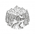 Stempel zimowy – Domek w górach, zimowy krajobraz